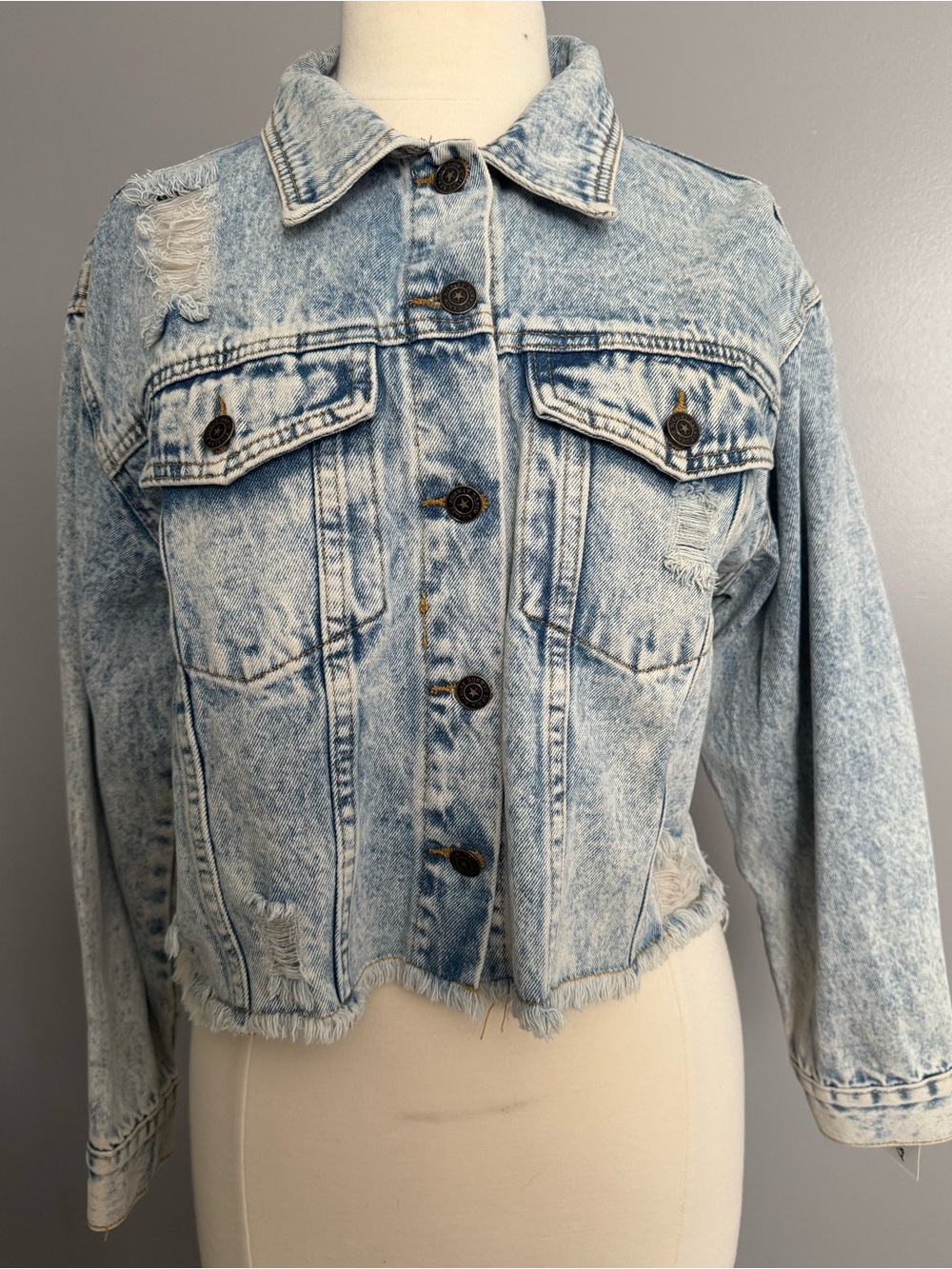 Acid Wash Distressed Chicago Denim Jacket - Women